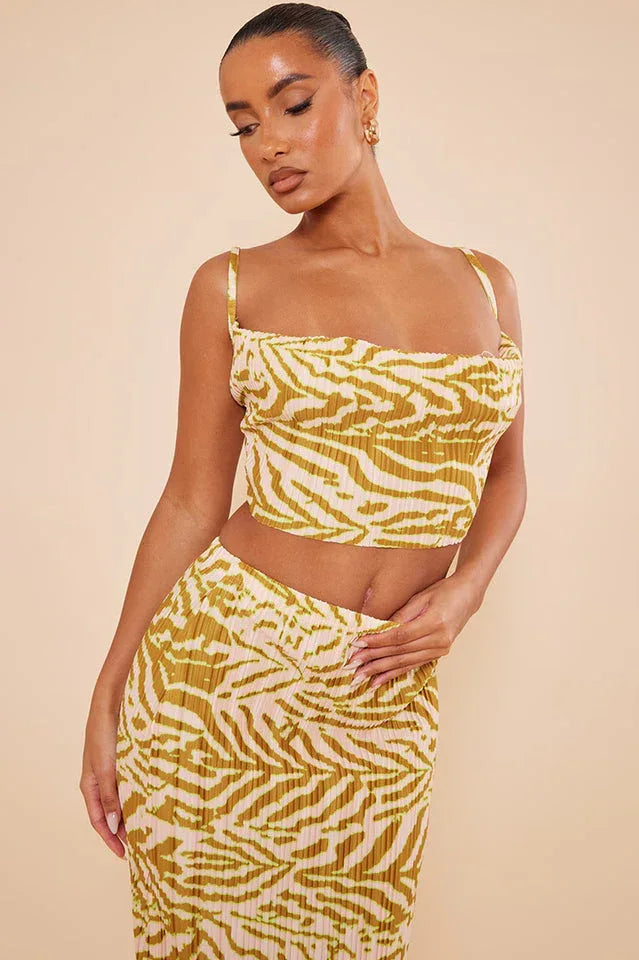Pleated cow neck top and maxi skirt set - View 20 | TEVQA