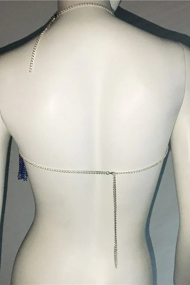 Sparkling Crystal Chainmail Crop Top - Backless Rhinestone Metal Mesh Cami - TEVQA