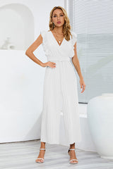 V-Neck Pleats Belted Jumpsuit | Dress In Beauty
