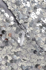 Silver sequin maxi dress with mock neck and fringe detail - View 13 | TEVQA