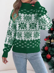 Green Fair Isle Snowflake Turtleneck Sweater - View 6 | TEVQA