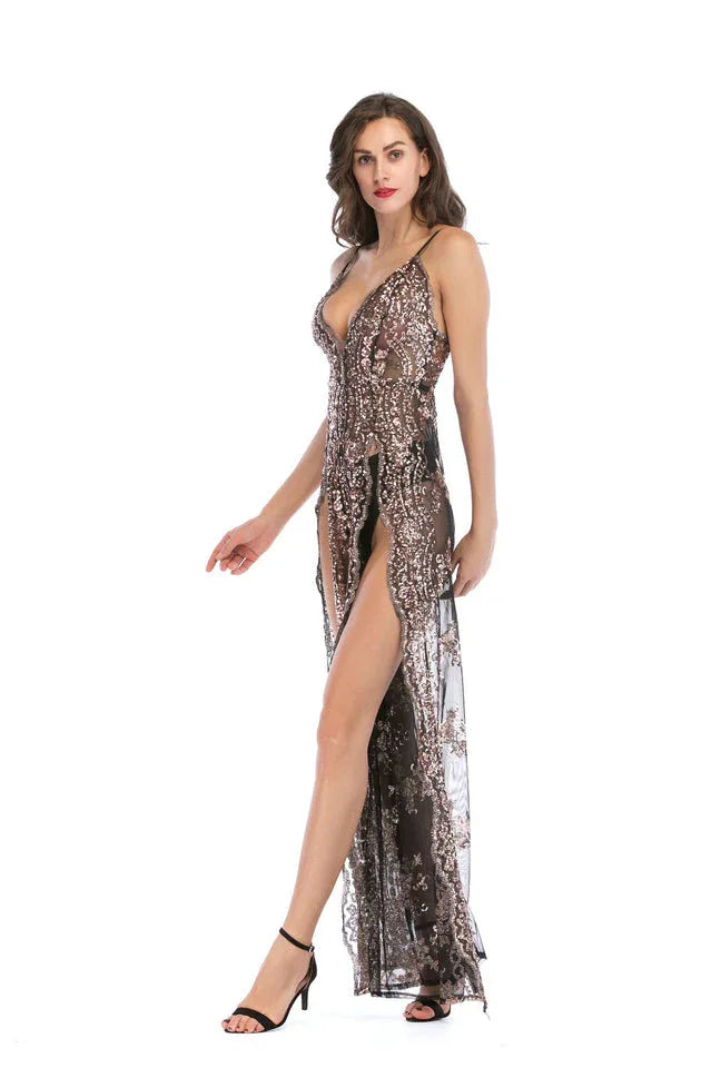 High Slit Backless Boho Cocktail Gown - TEVQA