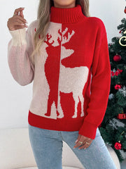 Color block reindeer turtleneck sweater - View 9 | TEVQA