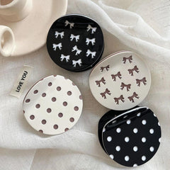 Acetate 2.5 Inch Round Hair Claw Clip - Polka Dot & Bow Print - TEVQA