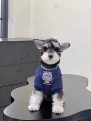 Cartoon Monster Dog Sweatshirt Fleece Lined Blue