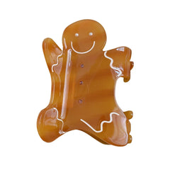 Jumbo Gingerbread Man Hair Claw Clip - 4.8 Inch Oversized Christmas Accessory - TEVQA