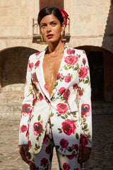 White three piece suit with red roses - View 10 | TEVQA