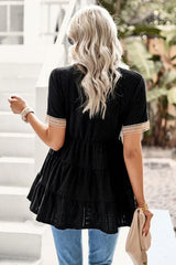 White Eyelet Embroidery V-Neck Blouse - TEVQA
