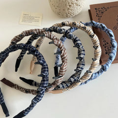 Ruched Plaid Toothed Headband - 1.2 Inch Non-Slip Hair Band