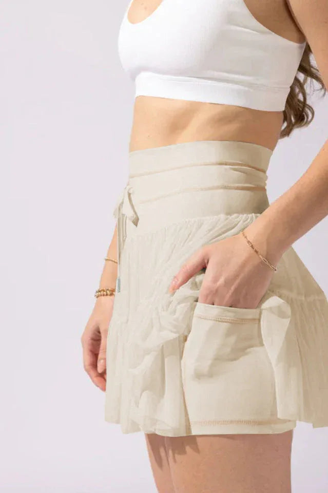 Pirouette Skort with Ruffled Tulle and Drawstring Waist - View 20 | TEVQA
