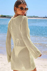 White crochet beach cover-up with V-neckline and long sleeves - View 18 | TEVQA