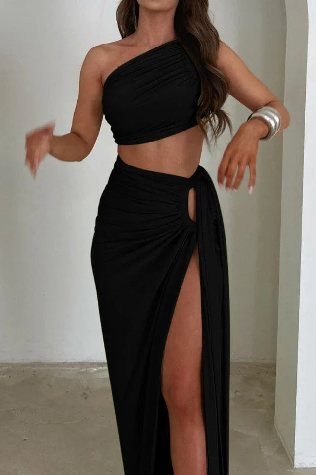 Viera Hollow Backless Split Dress Set - TEVQA