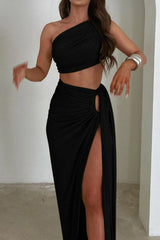 Viera Hollow Backless Split Dress Set - TEVQA