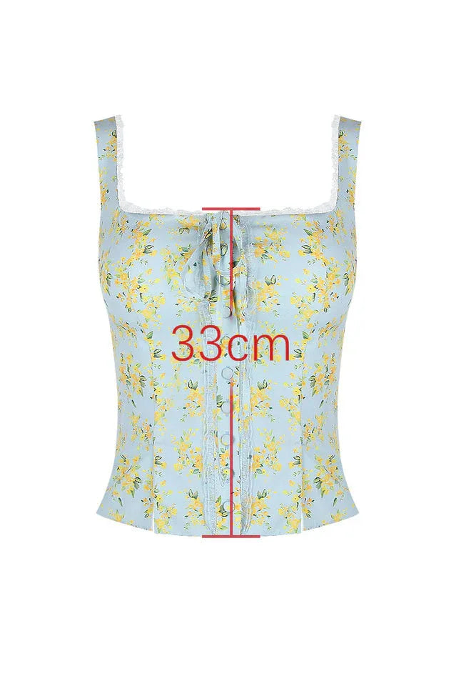 Vintage Floral Print Top + Skirt Set - TEVQA