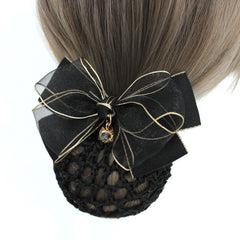 Elegant Bow Hair Snood Clip with Crystal Charm (3.9 Inch)