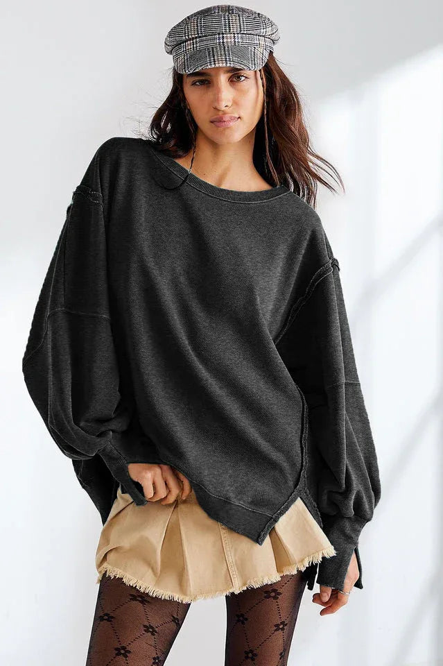 Oversized Contrast Trim Sweatshirt - View 14 | TEVQA