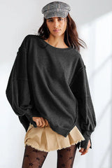 Oversized Contrast Trim Sweatshirt - View 14 | TEVQA
