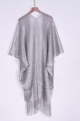 Metallic knit kimono cover up with fringe detail - View 14 | TEVQA