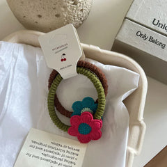 Knit flower hair tie with crochet floral applique - View 7 | TEVQA