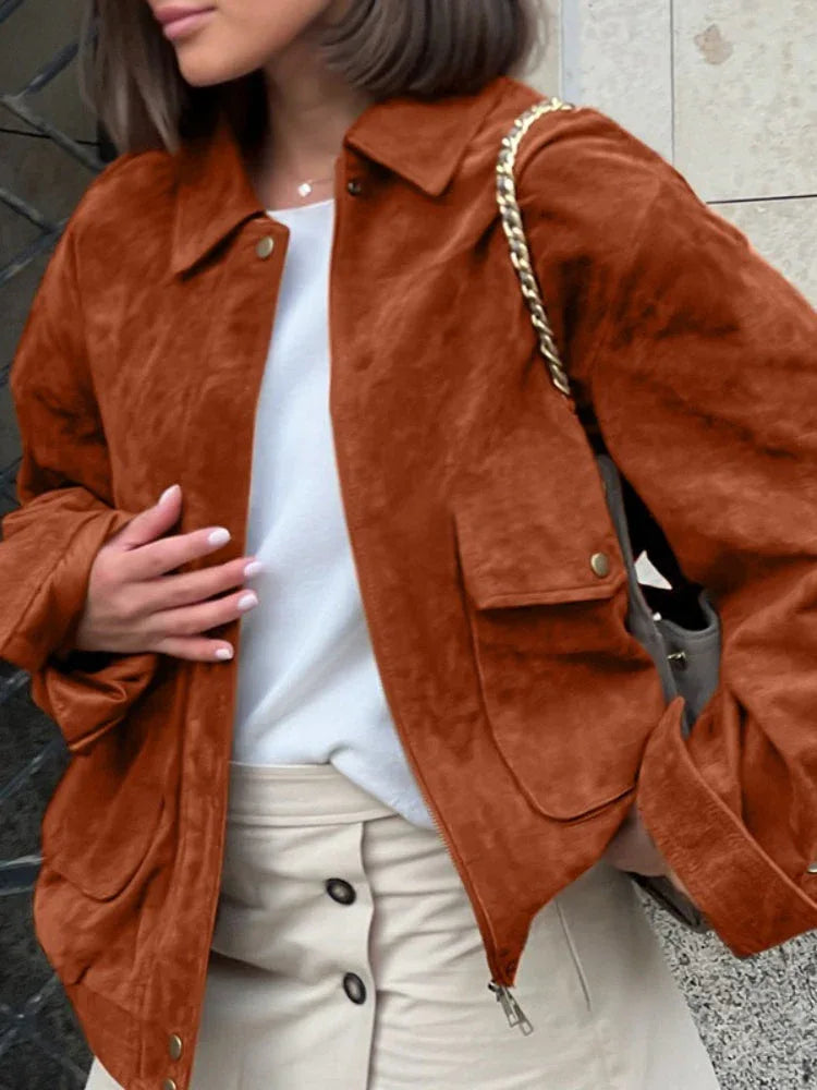 The Sienna Vintage Faux Suede Bomber Jacket - TEVQA