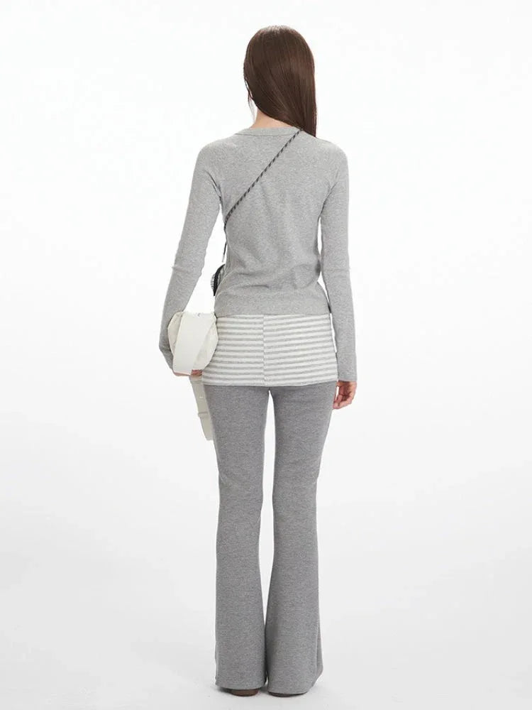 Vintage Grey Ribbed Henley Top - TEVQA