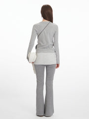 Vintage Grey Ribbed Henley Top