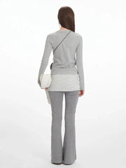 Vintage Grey Ribbed Henley Top - TEVQA