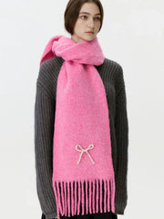 Wool Blend Pearl Bow Scarf - TEVQA