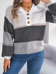 Color block knit henley sweater - View 9 | TEVQA