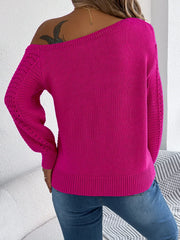 White Hollow Out Cold Shoulder Knit Sweater - TEVQA