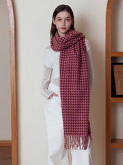 Oversized Faux Cashmere Houndstooth Scarf - TEVQA