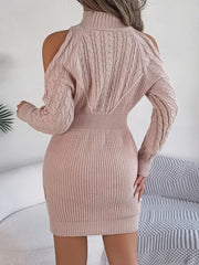 Green Cold Shoulder Cable Knit Sweater Dress - View 12 | TEVQA