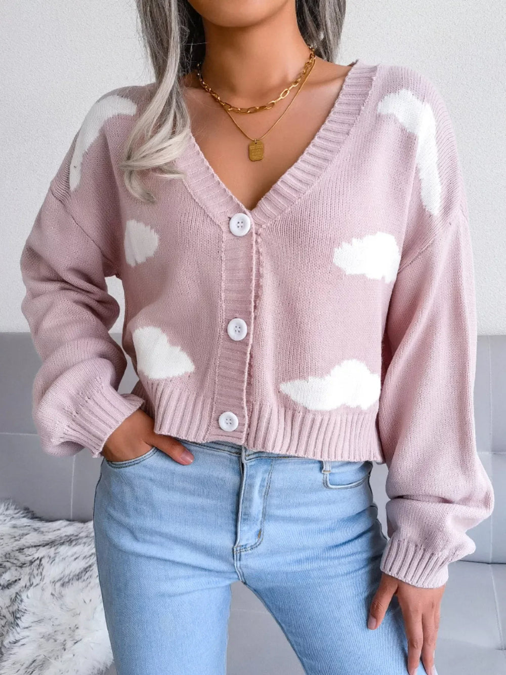 Daydream Sky Cloud Print Knit Cardigan - TEVQA