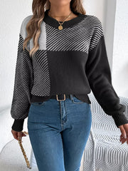 Modern Geometric Khaki Knit Sweater - TEVQA
