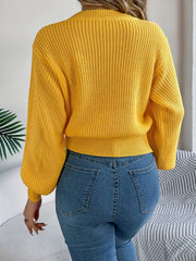 Orange Cable Knit Cinched Waist Sweater - View 8 | TEVQA