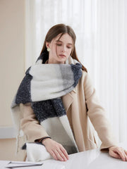 Oversized Monochrome Striped Tassel Shawl - View 6 | TEVQA