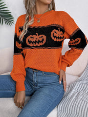 Festive Pumpkin Patch Knit Sweater - View 6 | TEVQA