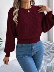 Orange Cable Knit Cinched Waist Sweater - View 14 | TEVQA