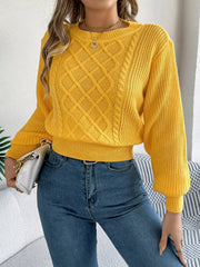 Orange Cable Knit Cinched Waist Sweater - View 7 | TEVQA