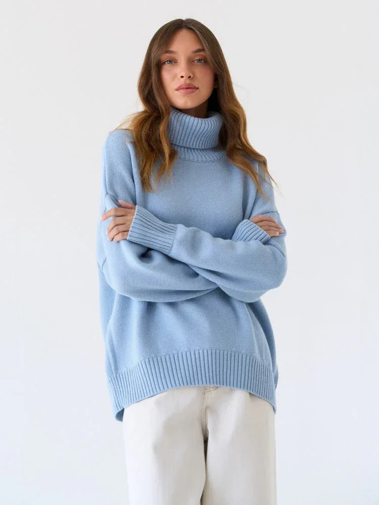 Classic Oversized High Neck Knit Sweater - TEVQA