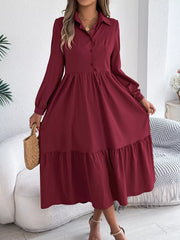 Navy Blue Ruffled Tiered Shirt Dress - View 27 | TEVQA