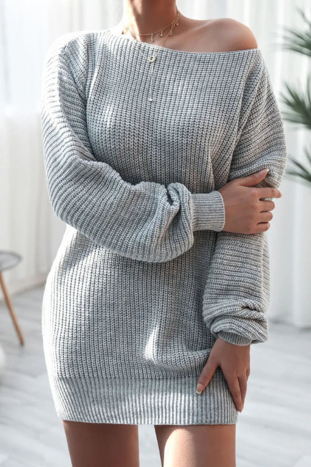 Slouchy Ribbed Knit Sweater Dress - View 13 | TEVQA