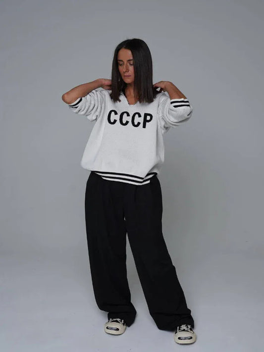Retro Red CCCP Varsity Sweater - TEVQA
