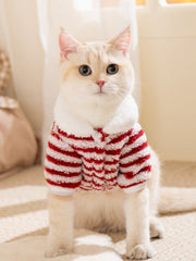 Red Striped Polar Fleece Cat Vest Minimalist Winter
