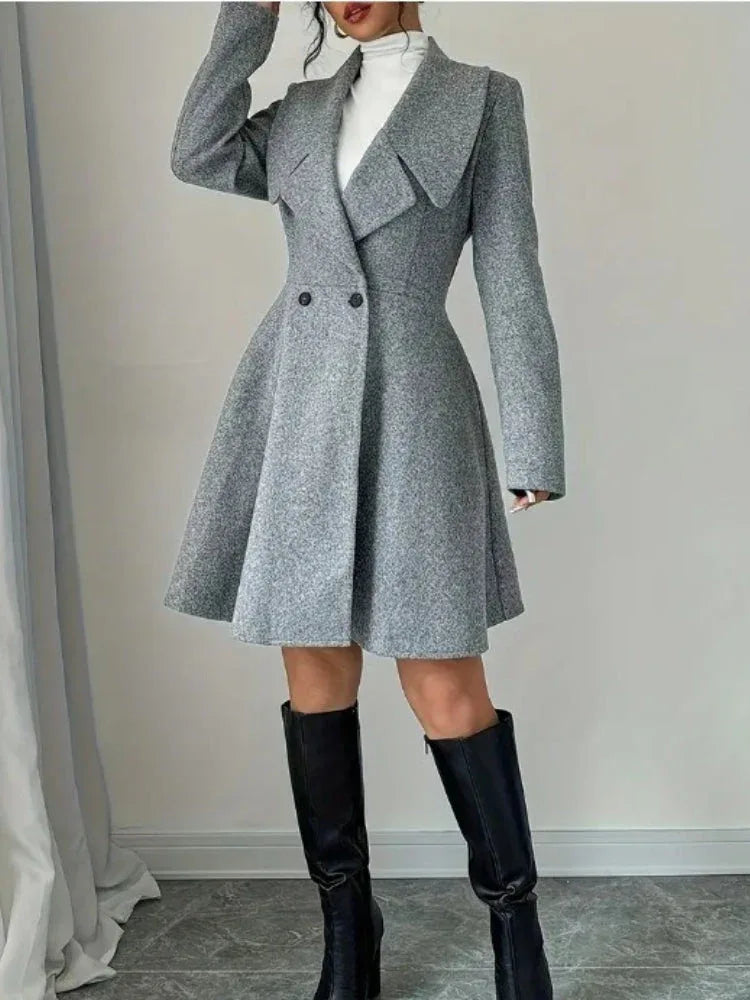 The Genevieve Fit & Flare Wool Coat Dress - TEVQA