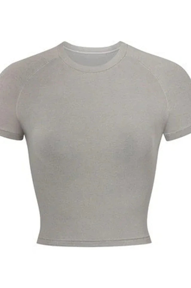 Light grey cropped t-shirt with raglan sleeves