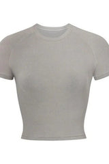 Light grey cropped t-shirt with raglan sleeves