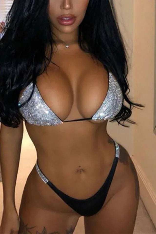 Rhinestone Embellished Triangle Bikini Set - View 15 | TEVQA