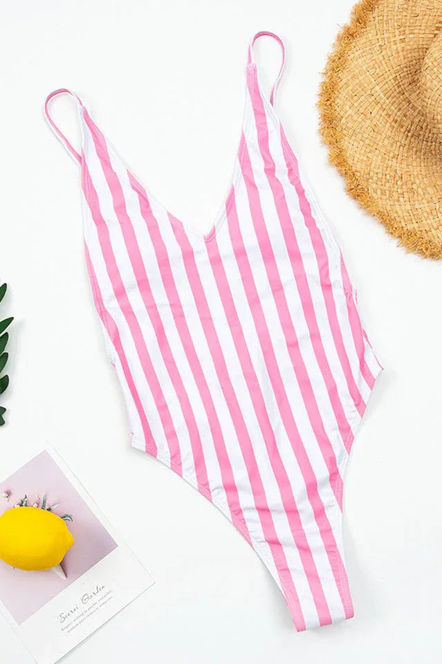 Women's vertical stripe one piece swimsuit - View 16 | TEVQA