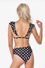 High Waist Polka Dot Bikini with Ruffle Trim - View 8 | TEVQA